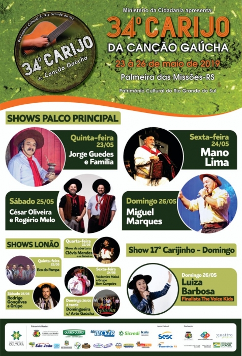 Shows do palco principal e lonão do 34° Carijo da Canção Gaúcha