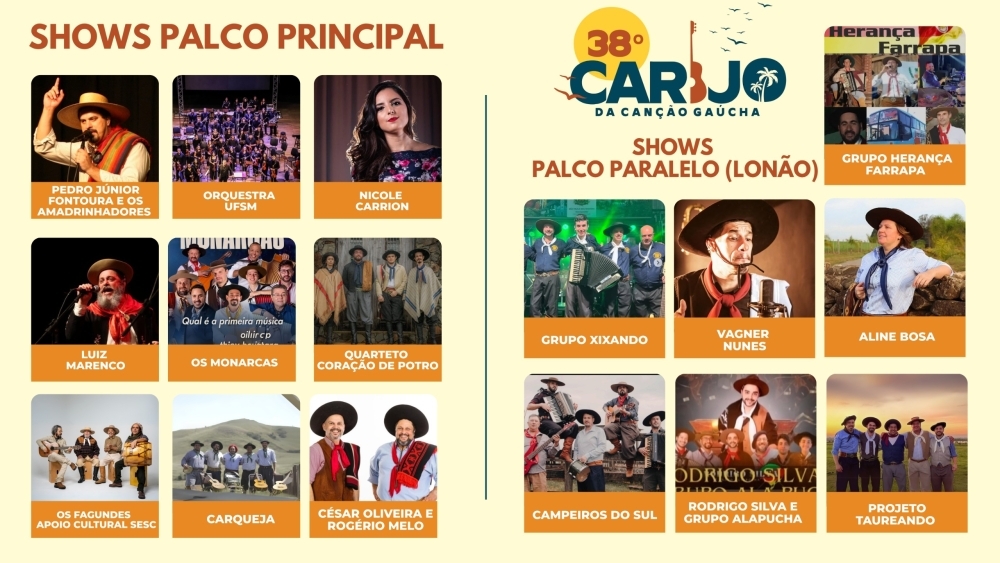 Divulgados os shows do 37º Carijo da Canção Gaúcha 