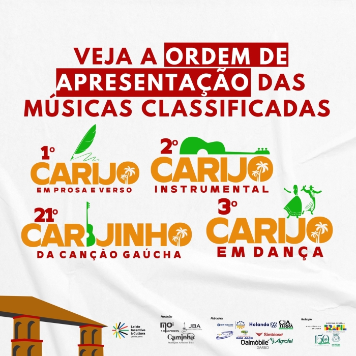 Sorteio define ordem de apresentação para o Carijinho, Carijo Instrumental, Carijo em Dança e Carijo em Prosa e Verso 